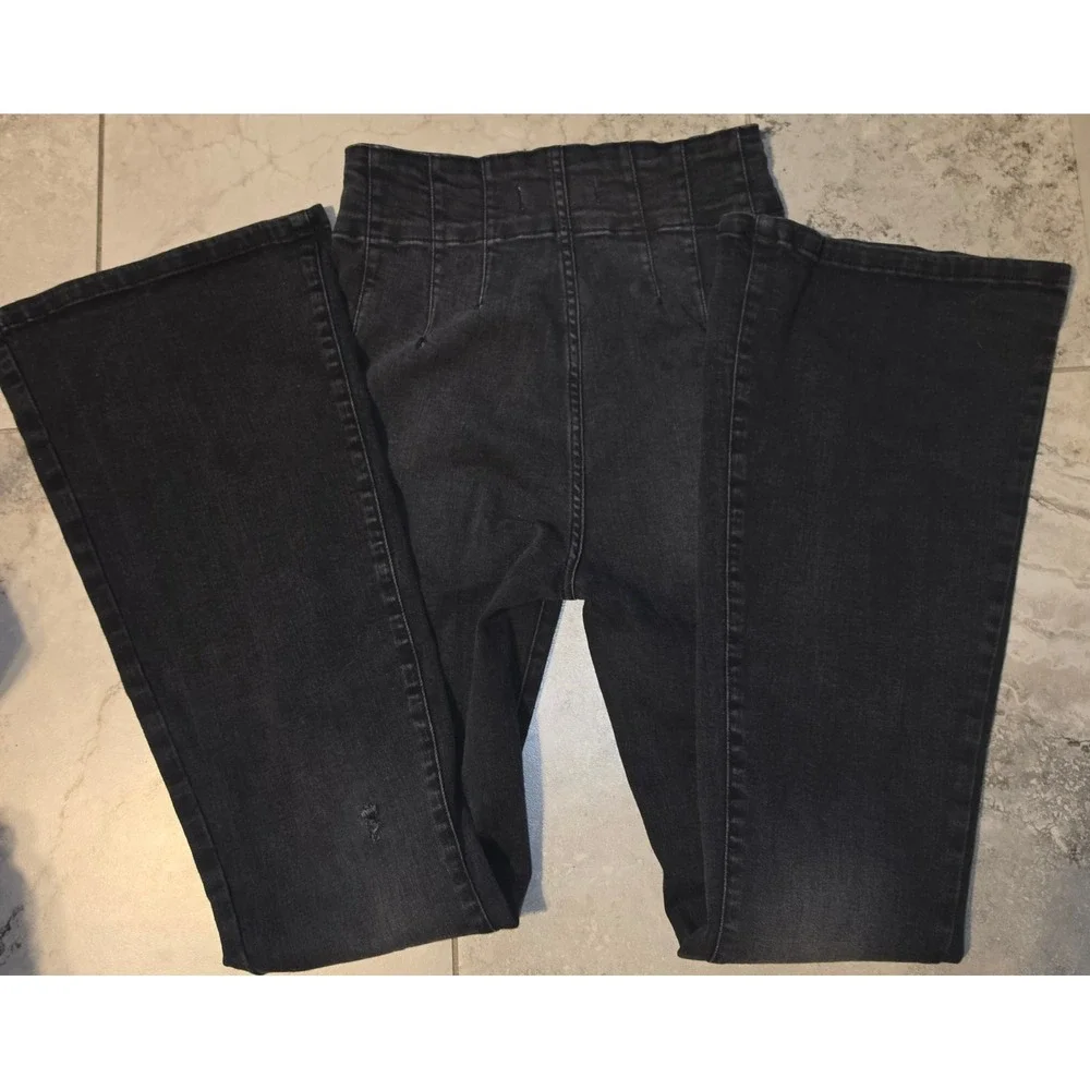Free People We The Free 'Jayde' Flare Jeans Faded Black High Rise Sz 29
